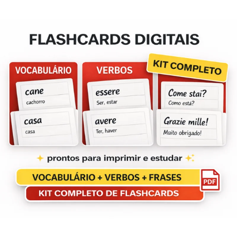 Flashcards Digitais de Italiano (PDF + impressão)