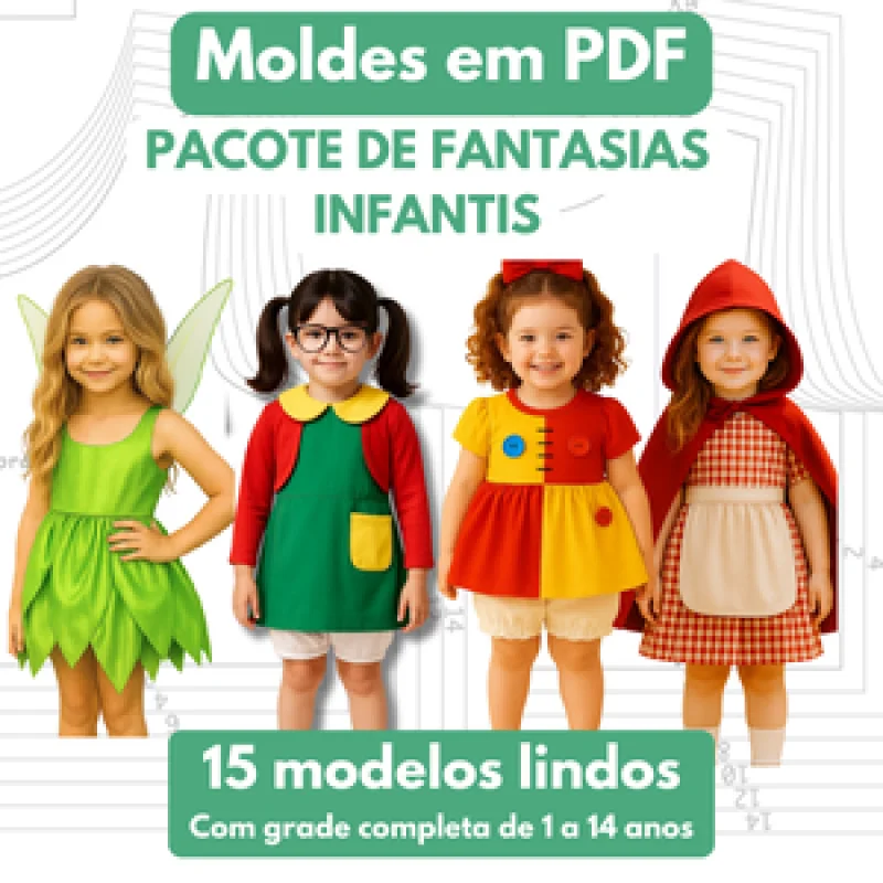 Pacote com 18 modelos de Fantasias infantis